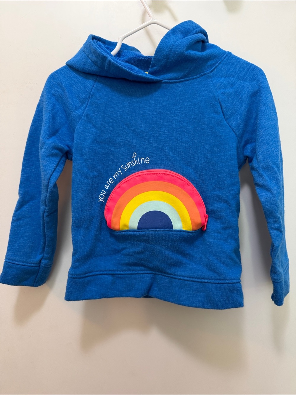 Blue Kids Hoodie with Rainbow 🌈 Zip Pocket - "You Are My Sunshine"